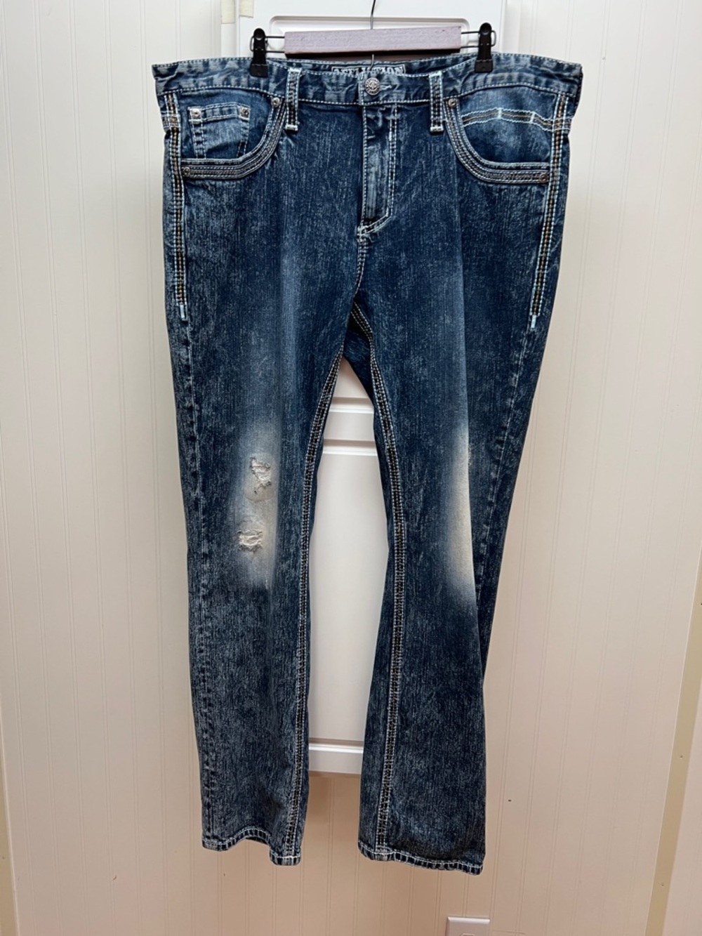 Affliction Men's Straight Leg Distressed Indigo Jeans